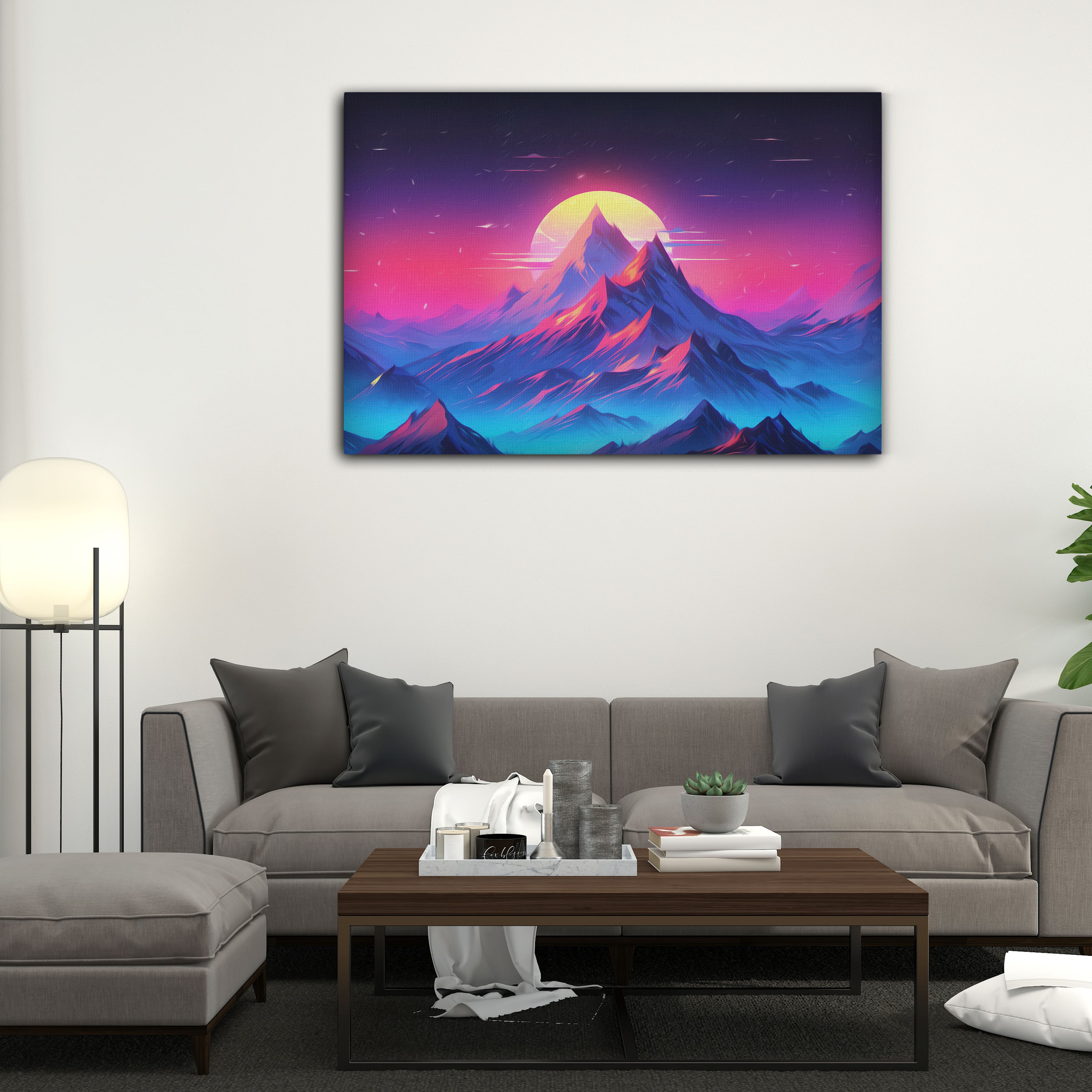 Dağların Arkasından Gün Batımı Dijital Sanat Kanvas Tablo